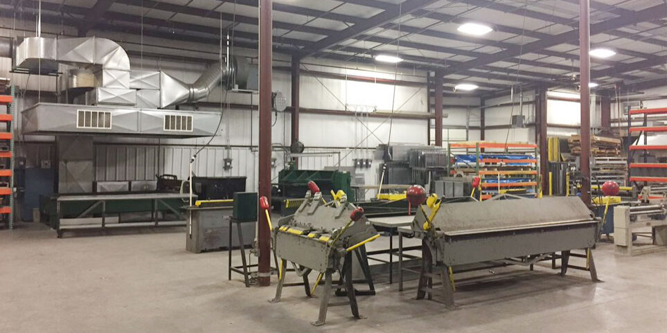 Machinery and industrial parts inside a stock room