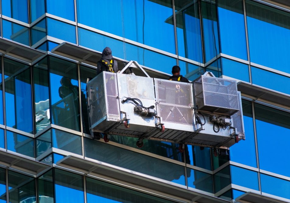 Professional high rise window cleaning service workers